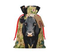 Cattle Farm Sanctuary Printed Christmas Drawstring Bags Reusable Xmas Bag for Christmas Party Xmas Gift Wrapping, Red Ribbon, S