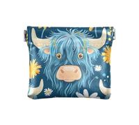 Cattle Head and Chamomile Flowers Squeeze Coin Purse Pouch Change Holder PU Leather Mini Wallet Coin Pocket for Women Girls Men