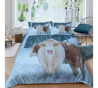 Cattle Herd Super King Duvet Cover Set 3D Printed Snowy Woodland Bedding Set Ultra Soft Microfiber Quilt Cover 220x260 cm for Double Bed with 2 Pillowcases with Zipper AB.30