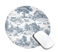 Cattle Small Mouse Pad, Rustic Countryside Bridge Farmhouse None Navy Round Rubber Washable Mini Travel Desk Mousepad Decor for Home Office Work Gaming Desk Round 8x8 Inch