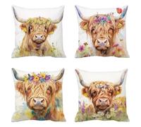 cattle Sofa Cushion Covers 75 x 75 Outdoor Cushions Set of 4, plant Decorative Pillows Large Cushions, Linen Cushion Cover Square Pillow Cases, for Bedroom Garden, Home Decor, a-696