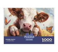 Cattle Unique 1000 Piece Jigsaw Puzzle for Adults Cute Little Cow Colourful Puzzling Challenging & Brainteasing Adult Jigsaws Puzzle Game for The Whole for Women Gifts for Me