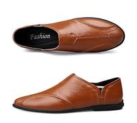 Cattlehide Leather Mens Loafers Slip on Walking Shoes Flats Moccasins Fashion Driving Shoes Black Large Size