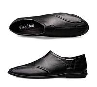 Cattlehide Leather Mens Loafers Slip on Walking Shoes Flats Moccasins Fashion Driving Shoes Black Large Size