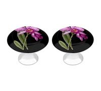 Cattleya Orchid Flower Round Cabinet Pulls Drawer Knobs 1.1 Inch Handles for Kitchen Dresser Set of 2