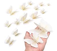 CattleyaHQ 12 Pieces White Floral Butterfly Wall Sticker, Double Layer 3D Magnetic, Simulation Butterfly, For Home, Kitchen & Garden