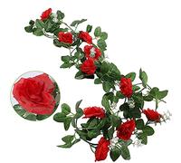 CattleyaHQ 2 Piece Rose vine, Artificial Rose Flower Vines with 10 Heads, Simulation Green Leaves Silk Red Rose Flower Vines, Decoration for Garden Wedding Party (Red)