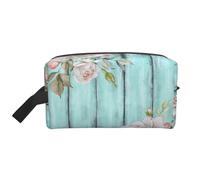 Cattpa Teal Barn Door Floral Print Storage Bag/Makeup Bags/Portable Travel Toiletry Bags/Purse Bags
