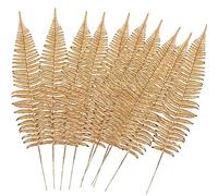 CATTREE Artificial Gold Plants Large Fern Leaves Tall 23" - 10 Pack, Fake Boston Ferns Golden Plant Decorations Plastic Faux Foliage Shrubs Simulated Leaf for Party Wedding Table Centerpiece DIY Décor