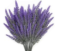 CATTREE Artificial Lavender for Decoration, Fake Flowers Flocked Plants Plastic Faux Flower Bundles Outdoor Indoor Wedding Bouquet Kitchen Table Centerpieces Arrangements DIY Decor - Purple 5 Pack