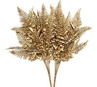 CATTREE Christmas Artificial Plants Decoration, Plastic Golden Shrubs Plant Simulation Boston Leaves Fake Fern Grass for Wedding Party Indoor DIY Home Office Table Centerpieces Decor - Gold 2 Pack