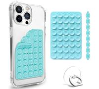Suction Cup Mount, Double Sided Silicone Case, Sticky Grip for iPhone and Android, Hands-Free Fidget Toy Mirror Shower Phone Holder for Selfies and Videos (Baby Blue)