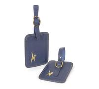 Catwalk Collection Handbags - 2 Pack Leather Luggage Tags - Gift Set of Two - Tags for Suitcases, Cruise & Travel - with Name ID Card - Wanda - Blue