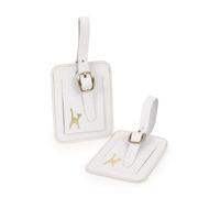 Catwalk Collection Handbags - 2 Pack Leather Luggage Tags - Gift Set of Two - Tags for Suitcases, Cruise & Travel - with Name ID Card - Wanda - White