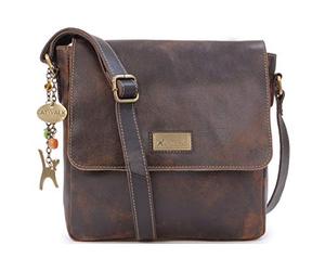 Catwalk Collection Handbags - Distressed Leather Cross Body Bag For Women - Medium Messenger - A5 Size Organiser Work Bag - Sabine M - Black
