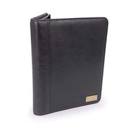 Catwalk Collection Handbags Genuine Leather A4 Document Folder Chloe Black | Women's Conference Folder, Travel Document Holder, Fits 11 inch Tablets and Business Cards, Pen Holder, Includes Notepad
