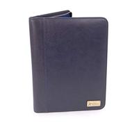 Catwalk Collection Handbags Genuine Leather A4 Document Folder - Chloe Blue | Women's Conference Folder, Travel Document Holder, Fits 11 inch Tablets and Business Cards, Pen Holder, Includes Notepad