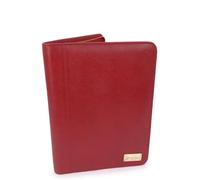 Catwalk Collection Handbags Genuine Leather A4 Document Folder - Chloe Red | Women's Conference Folder, Travel Document Holder, Fits 11 inch Tablets and Business Cards, Pen Holder, Includes Notepad