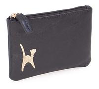Catwalk Collection Handbags Genuine Leather Coin Purse - Mimi Black-Gold | Women's Small Coin Purse, Zip Pouch with Credit Card Pocket, RFID Protected, Gift Boxed, Embossed Cat Logo