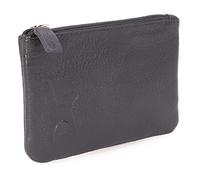 Catwalk Collection Handbags Genuine Leather Coin Purse - Mimi Black-Silver | Women's Small Coin Purse, Zip Pouch with Credit Card Pocket, RFID Protected, Gift Boxed, Embossed Cat Logo