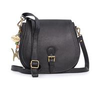 Catwalk Collection Handbags Genuine Leather Cross Body Bag - Isabella | Ladies Leather Saddle Bag, Medium Crossbody Bag, Detachable Adjustable Strap, Structured Silhouette, Multiple Pockets