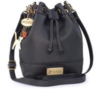 Catwalk Collection Handbags Genuine Leather Crossbody Bag - Rochelle | Small to Medium Drawstring Bag, Women's Bucket Bag, Adjustable Detachable Cross Body Strap, Compact Summer Handbag