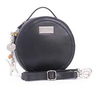 Catwalk Collection Handbags Genuine Leather Crossbody Bag Tiffany Black CS | Women's Circle Top Handle Handbag, Small Round Evening Bag, Detachable Adjustable Cross Body Strap, Secure Zip Closure