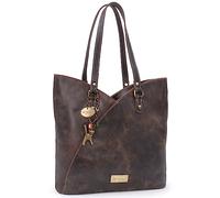 Catwalk Collection Handbags Genuine Leather Tote Shoulder Bag - Abigail | Tulip Shaped Bag, Zip Closure, Distressed Leather, Large Double Handle Handbag, with Card and Pen Holders, Fits A4 Notebooks