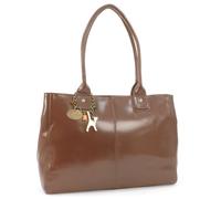 Catwalk Collection Handbags Genuine Leather Tote Work Bag - Kensington | Large Shoulder Bag for Women, Multiple Compartments, Secure Zip Closure, Fits A4 Folders and Documents, Shiny Leather