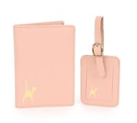 Catwalk Collection Handbags Leather Passport Cover and Luggage Tag Pink | Women's Travel Gift Set, Genuine Leather, Passport Holder, Suitcase Label, RFID Protected 4 Card Holiday Wallet, Gift Boxed