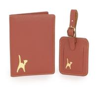 Catwalk Collection Handbags Leather Passport Cover and Luggage Tag Tan | Women's Travel Gift Set, Genuine Leather, Passport Holder, Suitcase Label, RFID Protected 4 Card Holiday Wallet, Gift Boxed