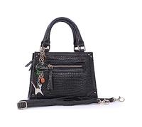Catwalk Collection Handbags - Small Crossbody Bag For Women - Mini Top Handle Bag - Leather Mock Croc - Adjustable Detachable Strap - Raven - Black