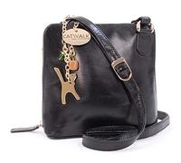 Catwalk Collection Handbags - Small Leather Crossbody Bag For Women - Mini Shoulder Bag - Long Adjustable Strap - Lena - Black Gold