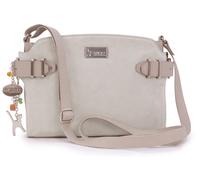 Catwalk Collection Handbags - Women's Leather Cross Body Bag - Medium Handbag - Adjustable Leather Strap - Smooth Leather And Suede - AMANDA - CREAM