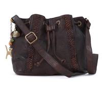 Catwalk Collection Handbags - Women's Crossbody Bag - Medium Drawstring Bucket Bag - Washed Vintage Leather - Francesca - Brown