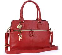 Catwalk Collection Handbags - Women's Large Leather Shoulder Bag - Tote With Multiple Compartments - Additional Crossbody Strap - Victoria - Red