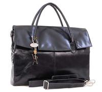 Catwalk Collection Handbags - Women's Leather 17 Inch Padded Laptop Bag - Ladies Large Briefcase Work Bag - With Cross Body Strap - Helena - Black