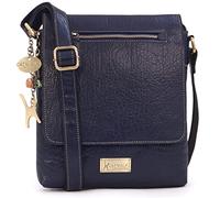 Catwalk Collection Handbags - Women's Leather Anti Theft Crossbody Bag - Medium Messenger Bag - Adjustable Shoulder Strap - Anja - Blue