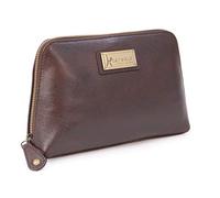 Catwalk Collection Handbags - Women's Leather Cosmetic Bag - Medium Travel Makeup Pouch - Make-Up Case - Emma - Brown