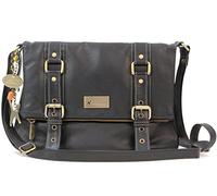 Catwalk Collection Handbags - Women's Leather Cross Body Bag - Medium Messenger Bag - Adjustable Shoulder Strap - Abbey Road - Black