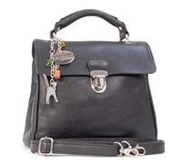 Catwalk Collection Handbags - Women's Leather Cross Body Bag - Medium Top Handle Bag - Adjustable Detachable Shoulder Strap - Pandora - Black