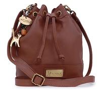 Catwalk Collection Handbags - Women's Leather Crossbody Bag - Drawstring Bucket Bag - Small/Medium - Adjustable Shoulder Strap - Rochelle - Tan