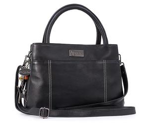 Catwalk Collection Handbags - Women's Leather Shoulder Bag - Medium Tote Bag - Adjustable Detachable Crossbody Strap - Rosaline - Black