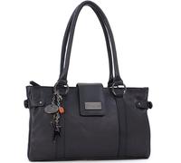 Catwalk Collection Handbags - Women's Medium Leather Shoulder Bag - Multiple Pockets and Compartments - Martina - Black
