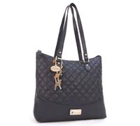 Catwalk Collection Handbags - Women's Quilted Leather Shoulder Bag - Ladies Tote Bag With Zip - Medium/Large - Sofia - Black Gold