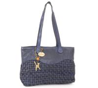 Catwalk Collection Handbags - Woven Leather Shoulder Bag For Women - Medium Tote Bag - Handbag With Multiple Pockets - Matilda - Blue