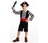 Catwalk Costumes Pirate Fancy Dress Costume, Boys Medieval Style, Black and White Striped, 7-12 Years (7-8 Years)