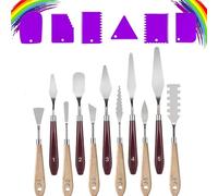 CatXQ 17 Pcs Painting Knife Set, 11 Stainless Steel Palette Knives & 6 Plastic Structural Paste Spatula for Oil Acrylic Color Mixing with Wooden & Plastic Handle
