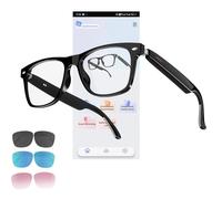 CatXQ AI Smart Glasses for Men & Women - Bluetooth Translation Glasses, Noise Cancelling Audio & Blue Light Filtering & Interchangeable Sunglass Lenses (Black/Blue/Pink) for Office & Outdoor - Black