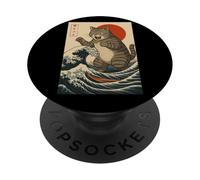 Catzilla Cat Japanese Art Funny Cat Japan Anime Manga Tokyo PopSockets Adhesive PopGrip